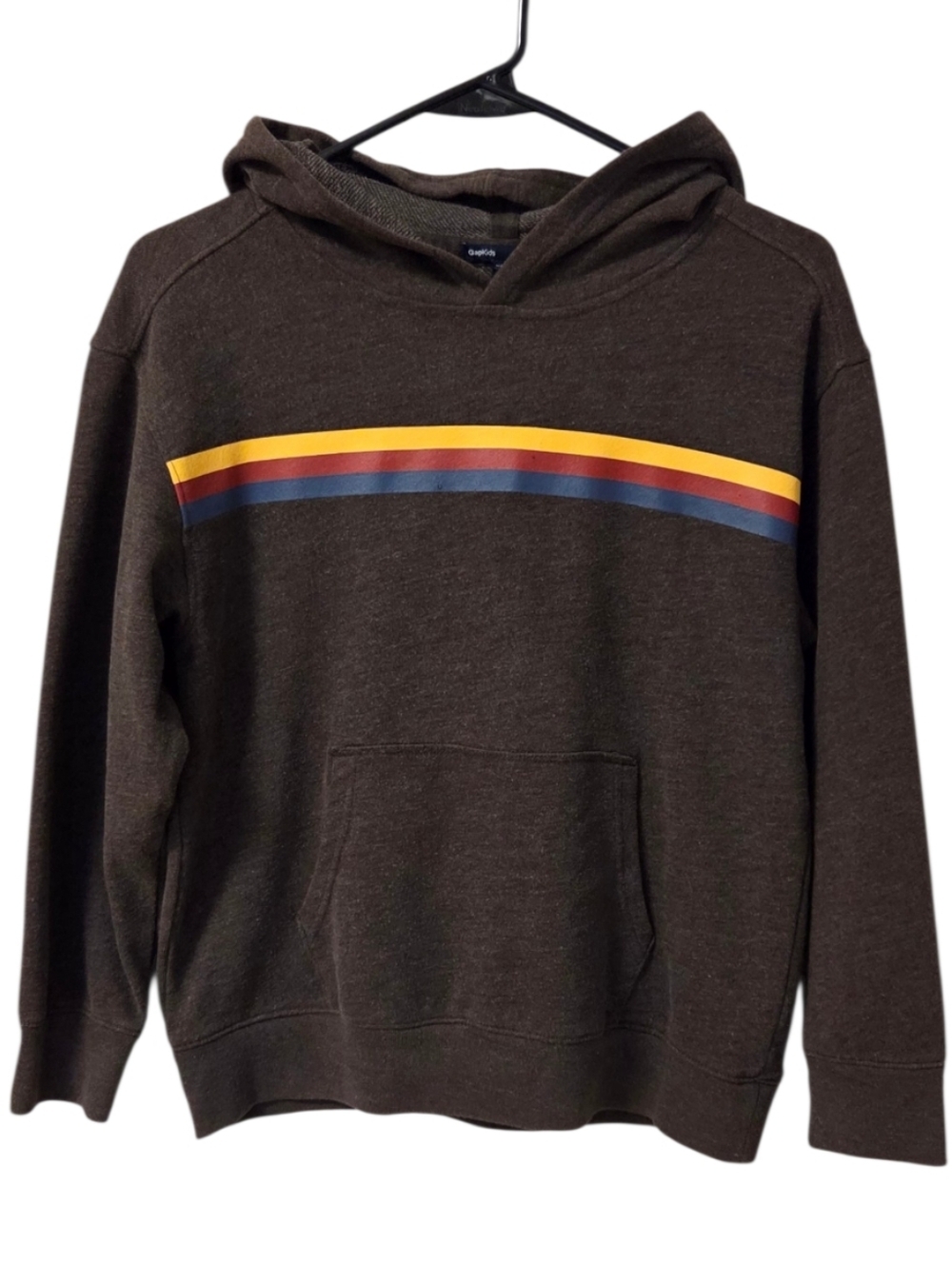 GapKids Brown Striped Pullover Hoodie Boys Medium 8 Retro Chest Stripe